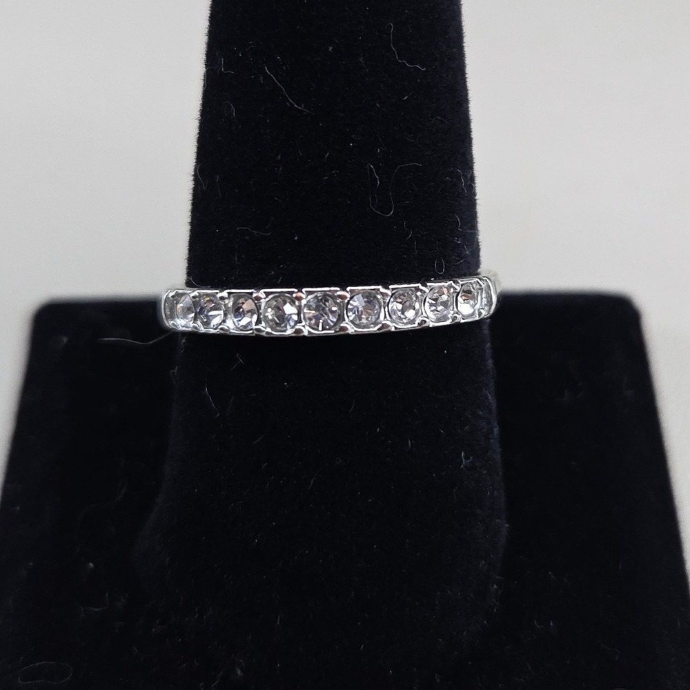 Silver Tone Clear Crystal Eternity Band Ring Size 10 Stacking Wedding Styleโ